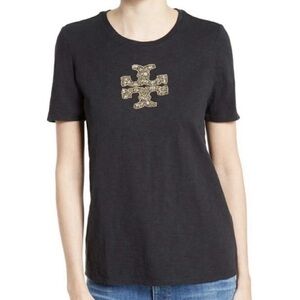 TORY BURCH Jayda Knit Logo Beaded Embroidered T-Shirt Top \\ L